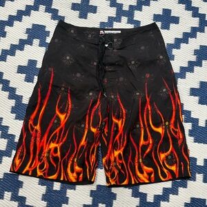Vintage Anchor Blue Flame Board Shorts Size 30”